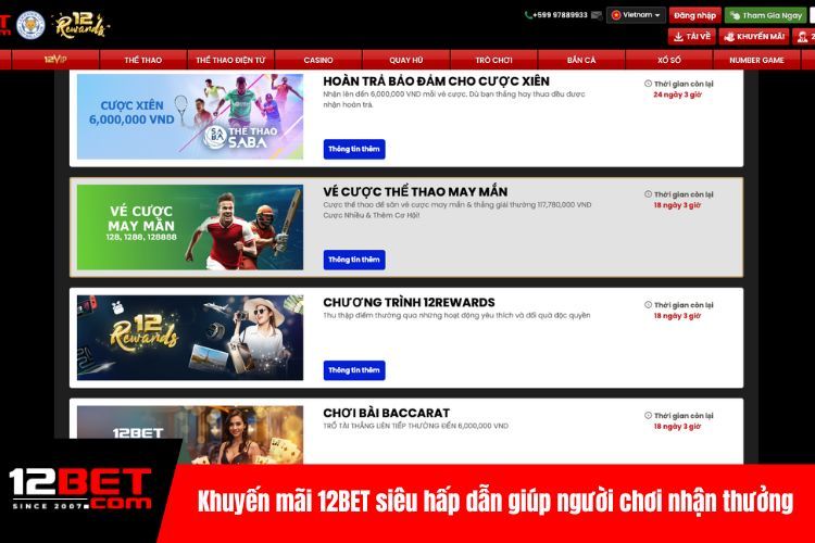 Khuyến Mãi 12BET Cực Hấp Dẫn Dành Cho Mọi Cược Thủ
