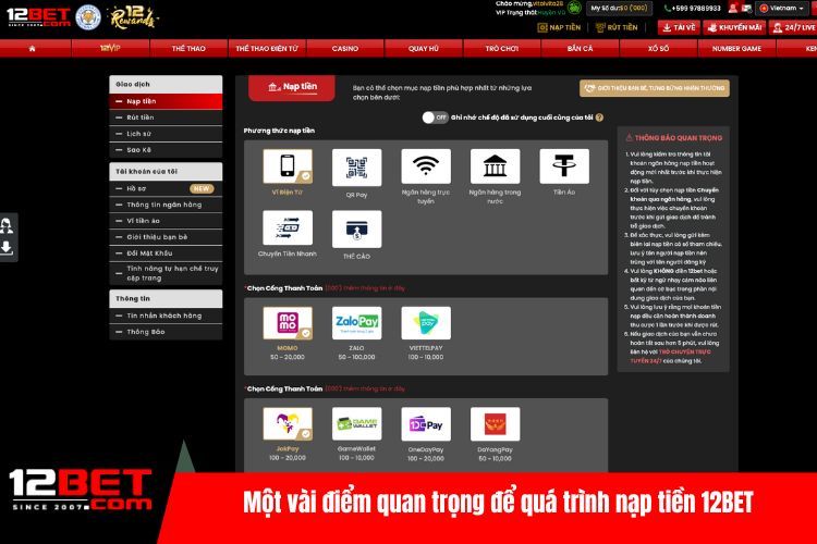 Nạp Tiền 12BET - Nhận Ưu Đãi Khủng Từ Nhà Cái