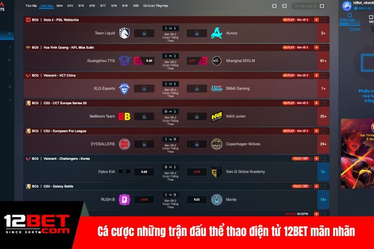 Thể Thao Điện Tử 12BET – Cá Cược Hiện Đại, An Toàn