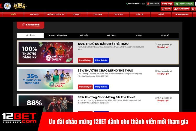 Khuyến Mãi 12BET Cực Hấp Dẫn Dành Cho Mọi Cược Thủ